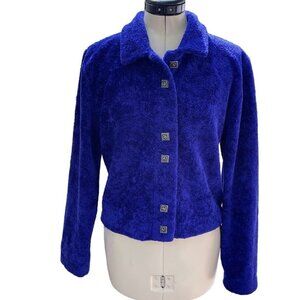 COUNTY CLOTHING Cropped‎ Fleece Jacket Women's Small Blue/Purple Artsy Buttons